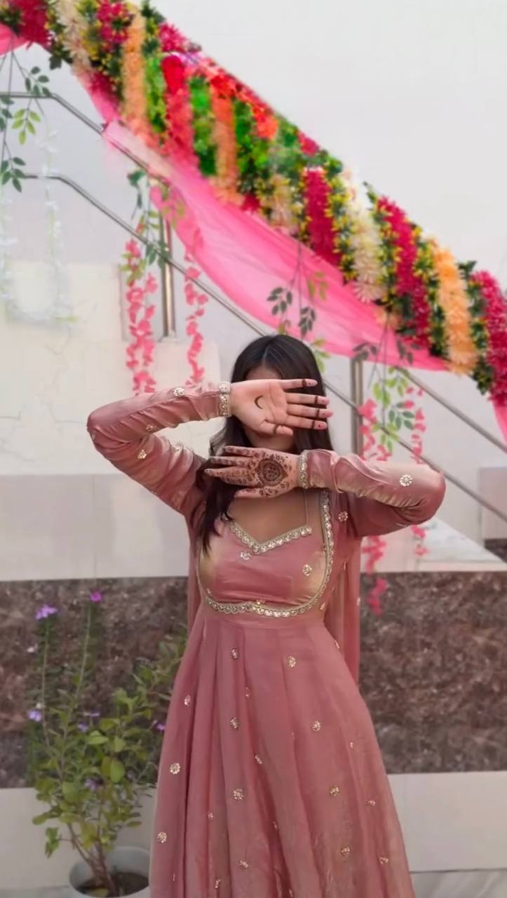 Baby Pink Fendy Silk Flair Anarkali Suit Set