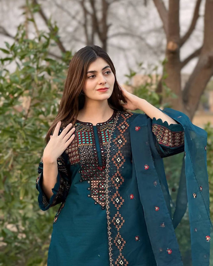 TRENDING ROMAN SILK FABRIC TOP PANT WITH DUPATTA :3 piece suit(top,bottom&dupatta)