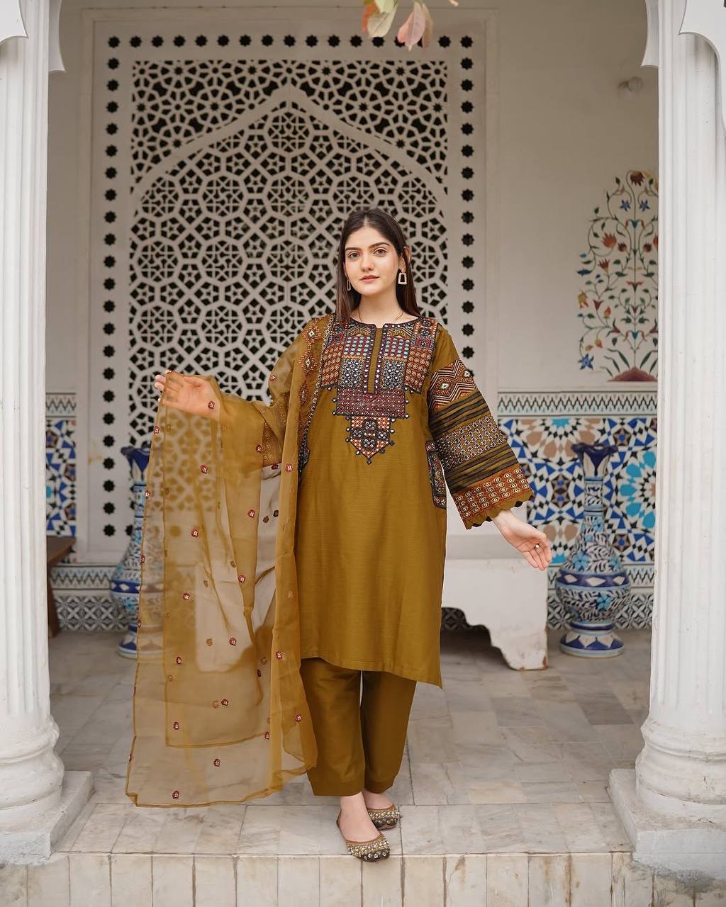 TRENDING ROMAN SILK FABRIC TOP PANT WITH DUPATTA :3 piece suit(top,bottom&dupatta)