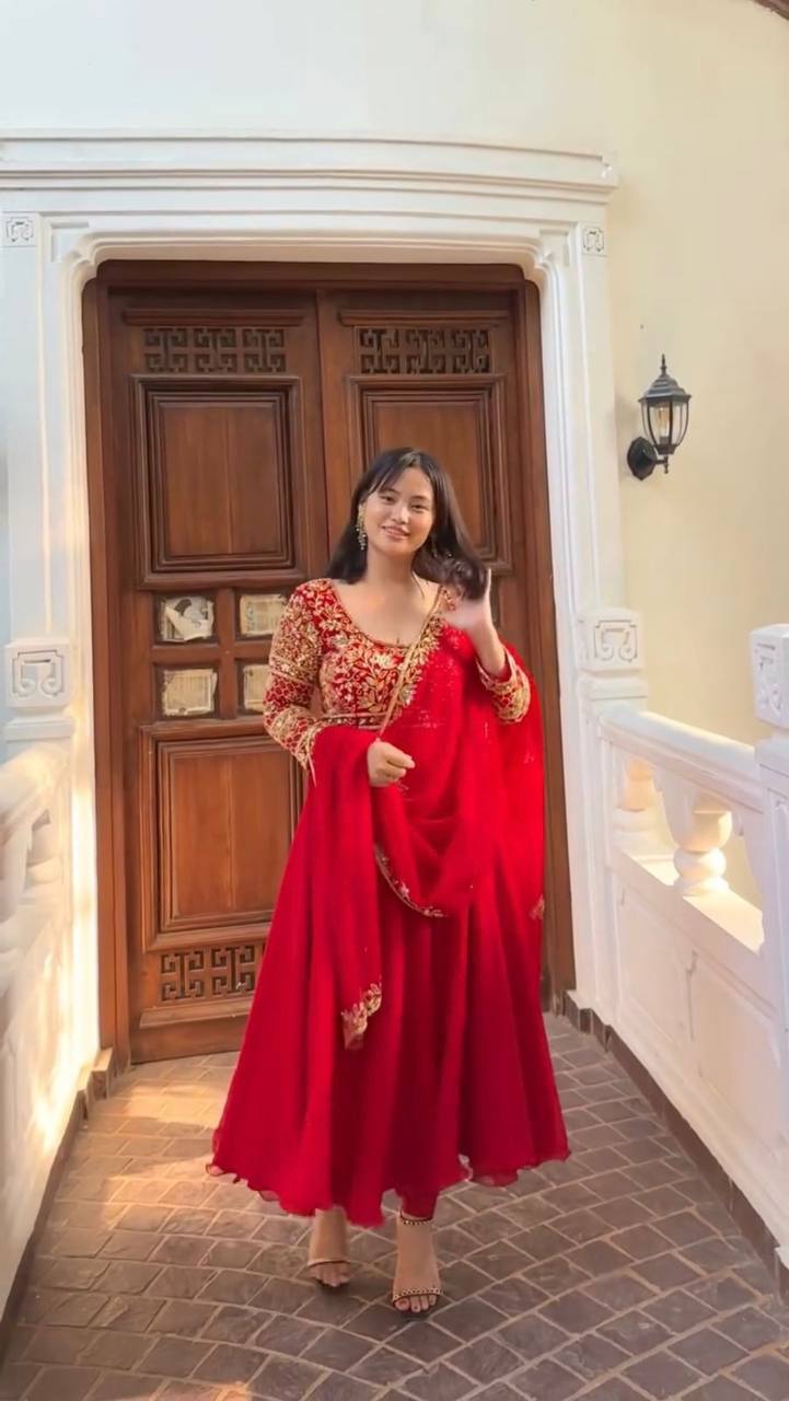 Redefine Festive Elegance with Our Designer Georgette Gown Set