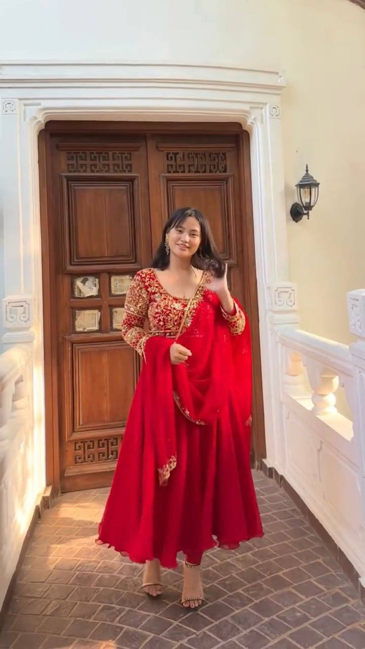 Redefine Festive Elegance with Our Designer Georgette Gown Set