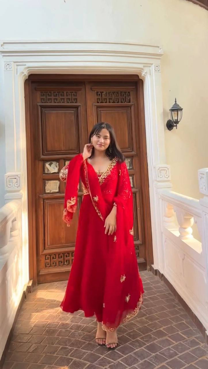 Redefine Festive Elegance with Our Designer Georgette Gown Set