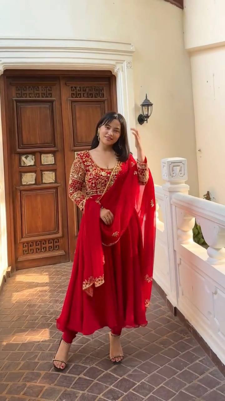 Redefine Festive Elegance with Our Designer Georgette Gown Set