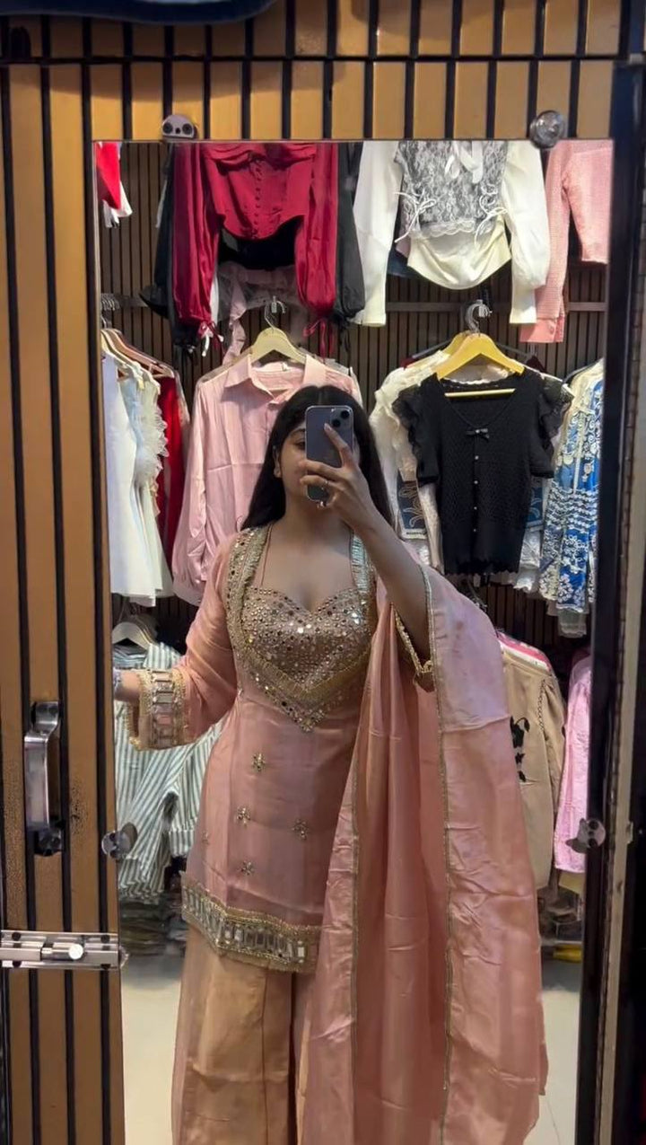 EXCLUSIVE 4-PIECE PLAZZO SET WITH REAL MIRROR & EMBROIDERY WORK