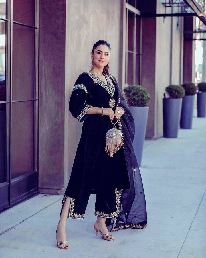 Designer Party Wear Pure Viscose Velvet Palazzo Pant Set with Dupatta