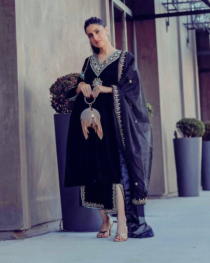 Designer Party Wear Pure Viscose Velvet Palazzo Pant Set with Dupatta