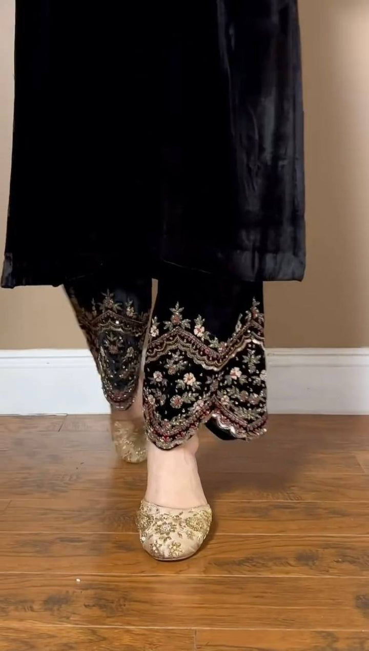 Black Royal Radiance Velvet Co-Ord Set