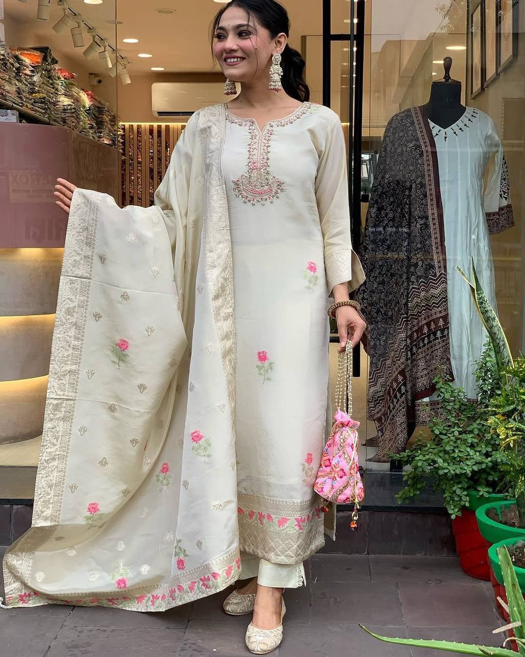 Elegant Shimmer Jacquard Kurta Set