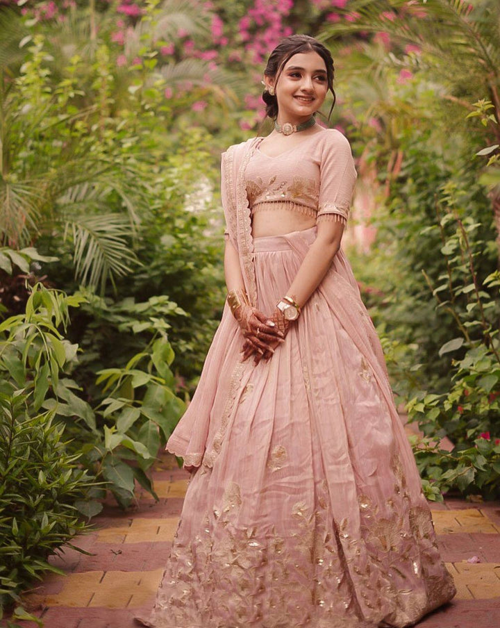 Elegant Crepe Silk Embroidered Lehenga Set