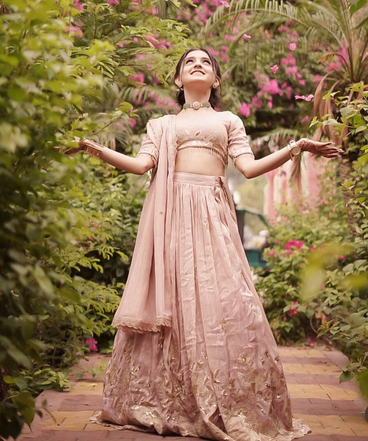 Elegant Crepe Silk Embroidered Lehenga Set