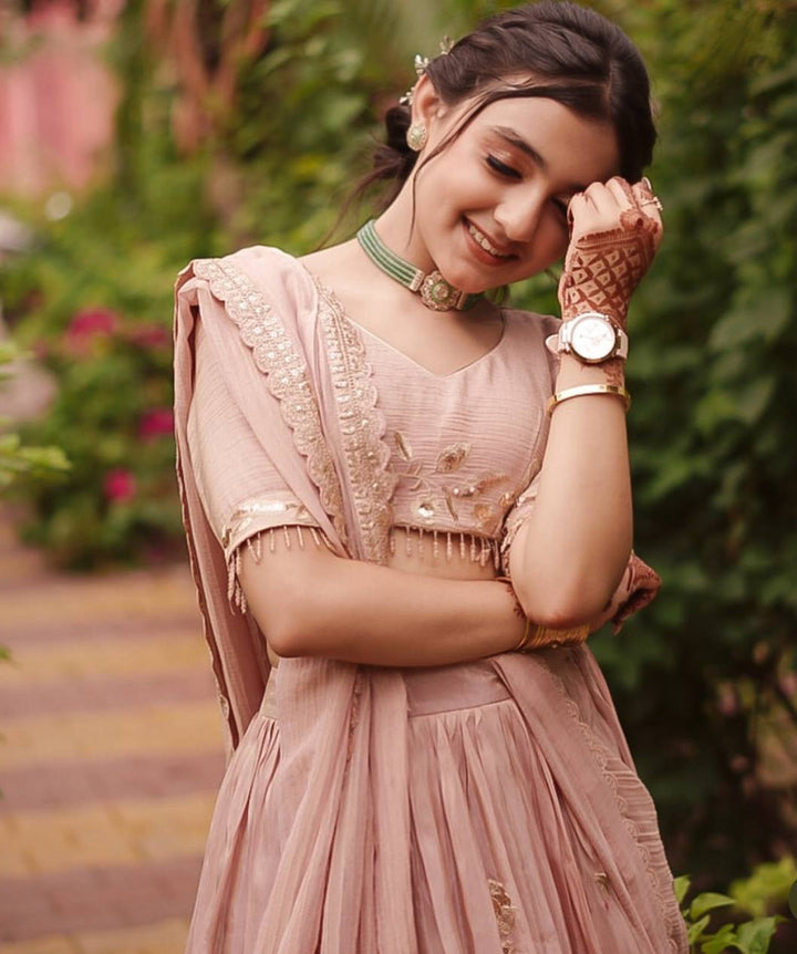 Elegant Crepe Silk Embroidered Lehenga Set