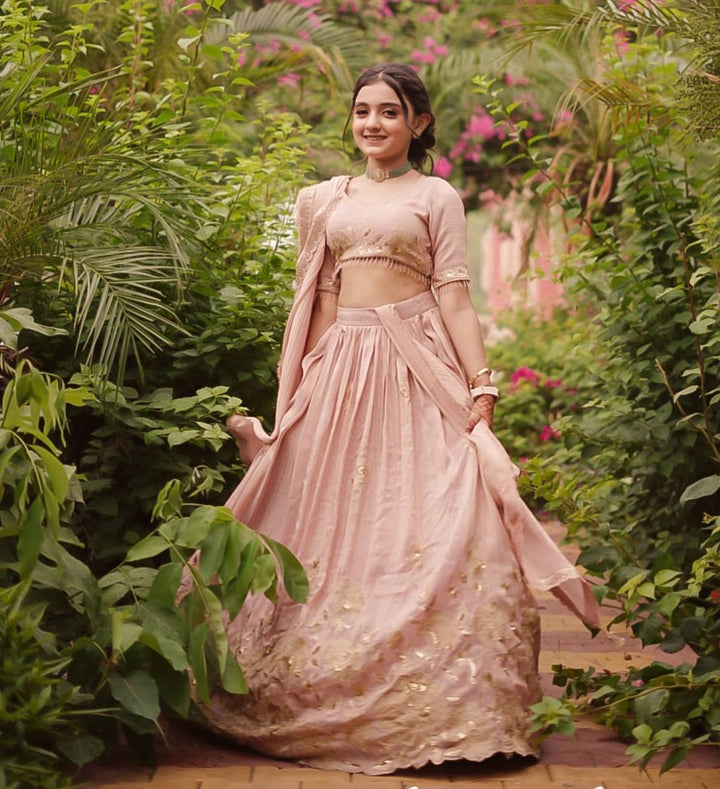 Elegant Crepe Silk Embroidered Lehenga Set