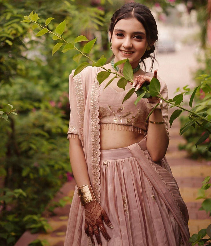 Elegant Crepe Silk Embroidered Lehenga Set