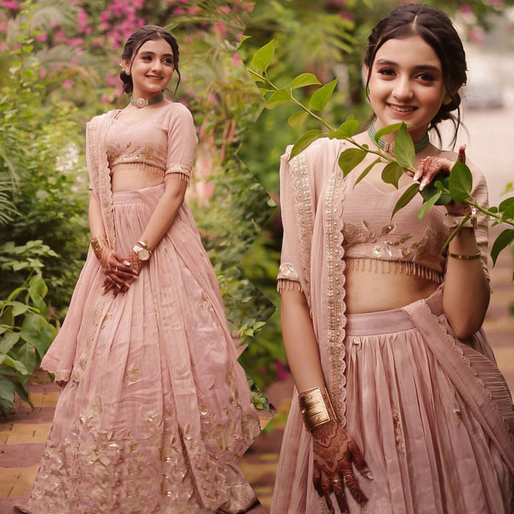 Elegant Crepe Silk Embroidered Lehenga Set