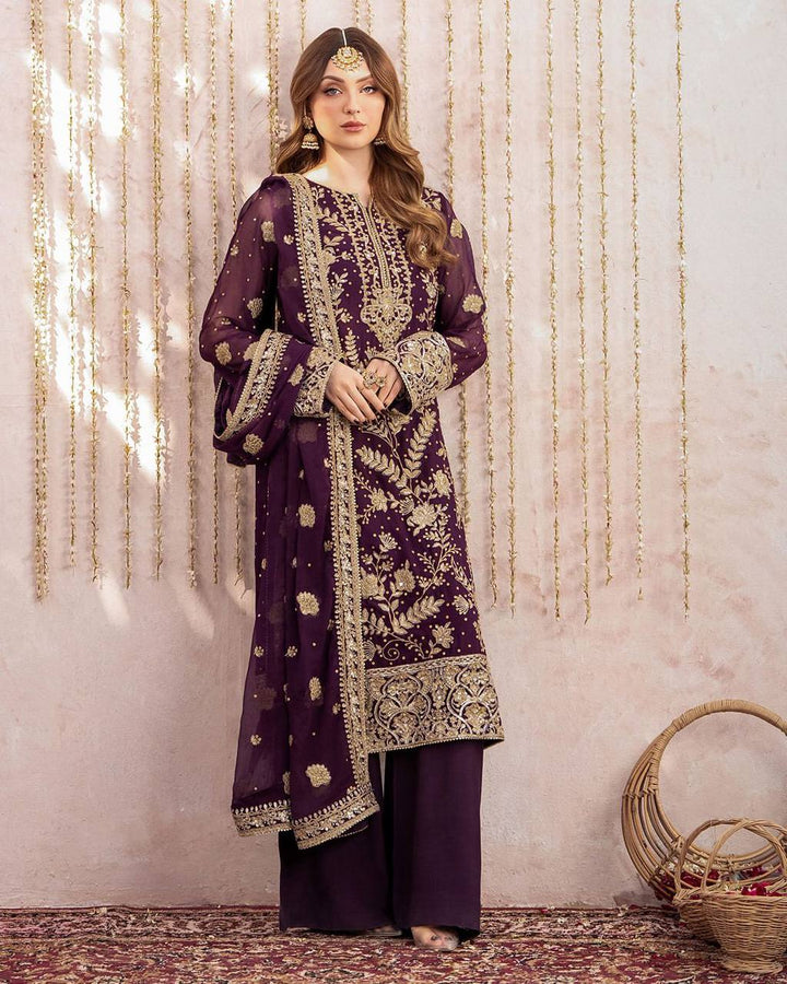 Grace Meets Glamour – Designer Georgette Top with Plazzo & Dupatta