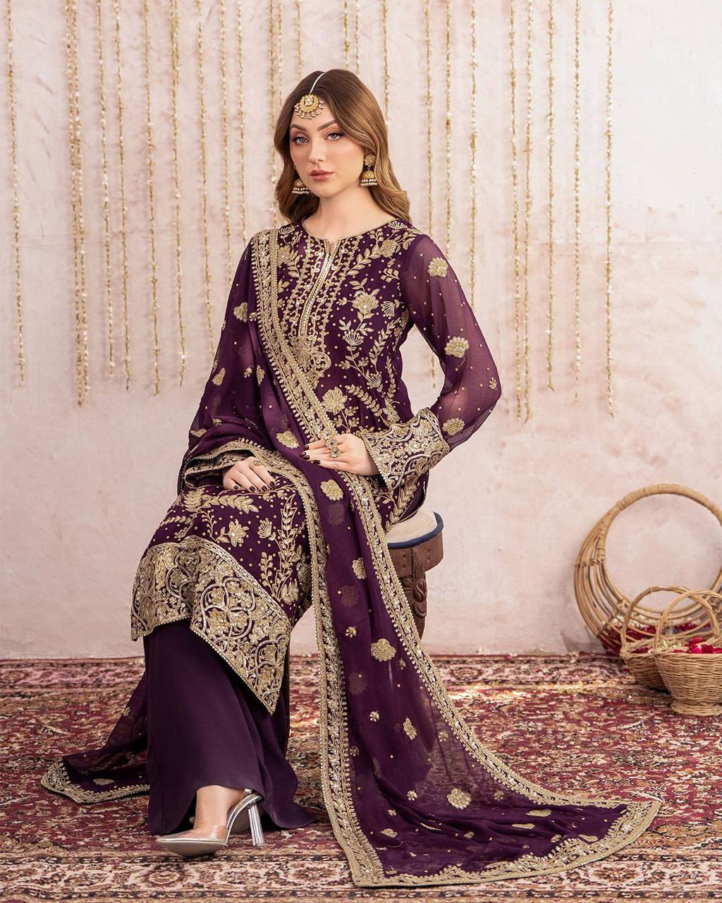 Grace Meets Glamour – Designer Georgette Top with Plazzo & Dupatta