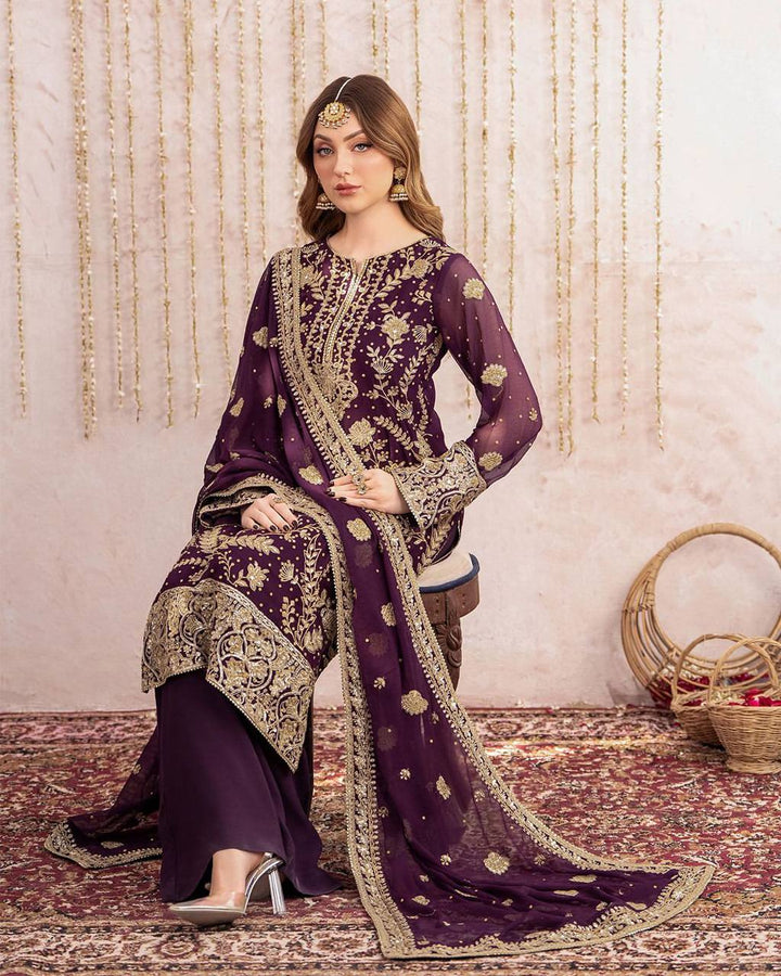 Grace Meets Glamour – Designer Georgette Top with Plazzo & Dupatta