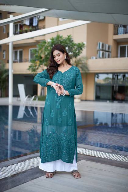 NEW CHIKANKARI KURTA PANT :3 piece suit(top,bottom&dupatta)