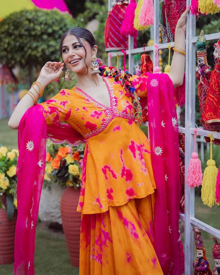 MUSTARD AND PINK PEPLUM SHARARA SET