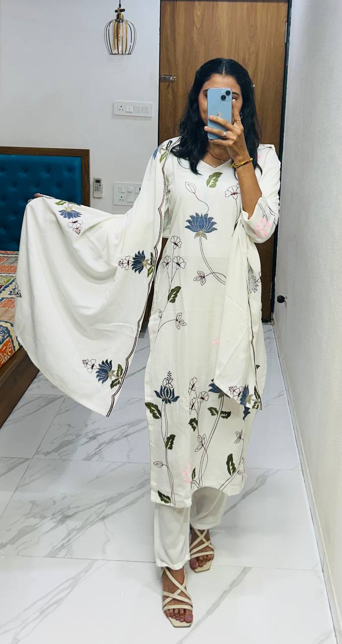 Featuring Exquisite Lotus Motif Embroidery Work Trending Kurta Palazzo Set
