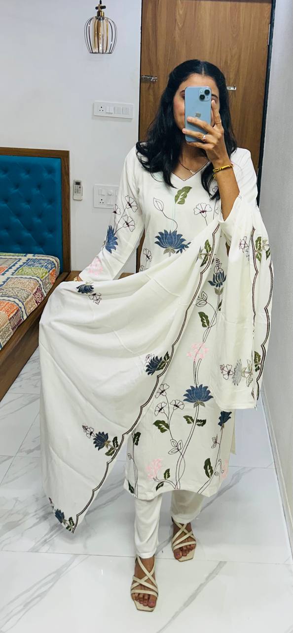Featuring Exquisite Lotus Motif Embroidery Work Trending Kurta Palazzo Set