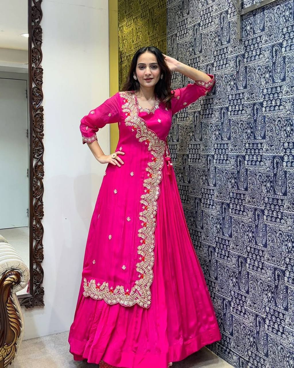 DESIGNER FANCY WESTERN STYLE CORDING SEQUANCE WORK WITH FOIL PAPER WORK GOWN :3 piece suit(top,bottom&dupatta)