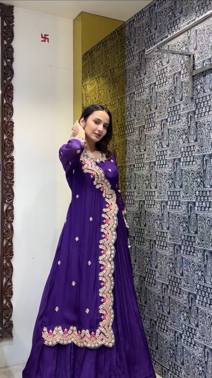 DESIGNER FANCY WESTERN STYLE CORDING SEQUANCE WORK WITH FOIL PAPER WORK GOWN :3 piece suit(top,bottom&dupatta)