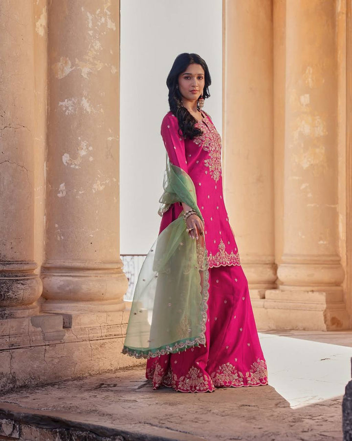 Royal Elegance – Designer Moss Satin Suit Set