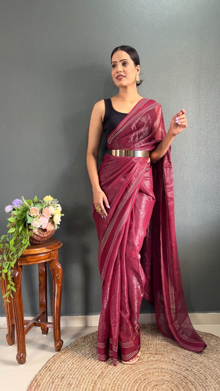 SIMAR SOFT RICH LOOK AND ZARI SATIN READY TO WEAR SARE JUST ONE MINUTE SAREE