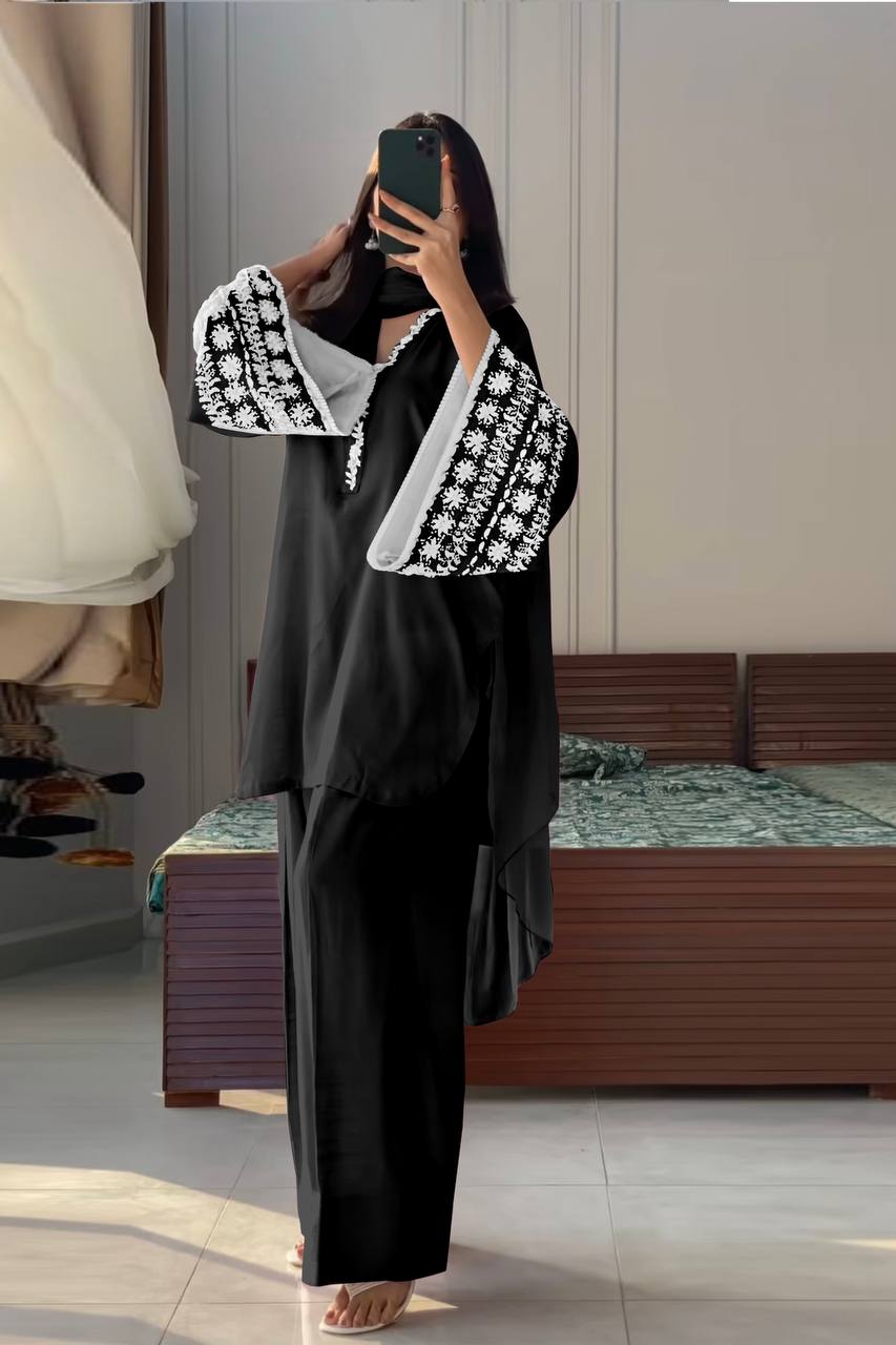 Graceful Charm Natural Satin Embroidered Kurta set