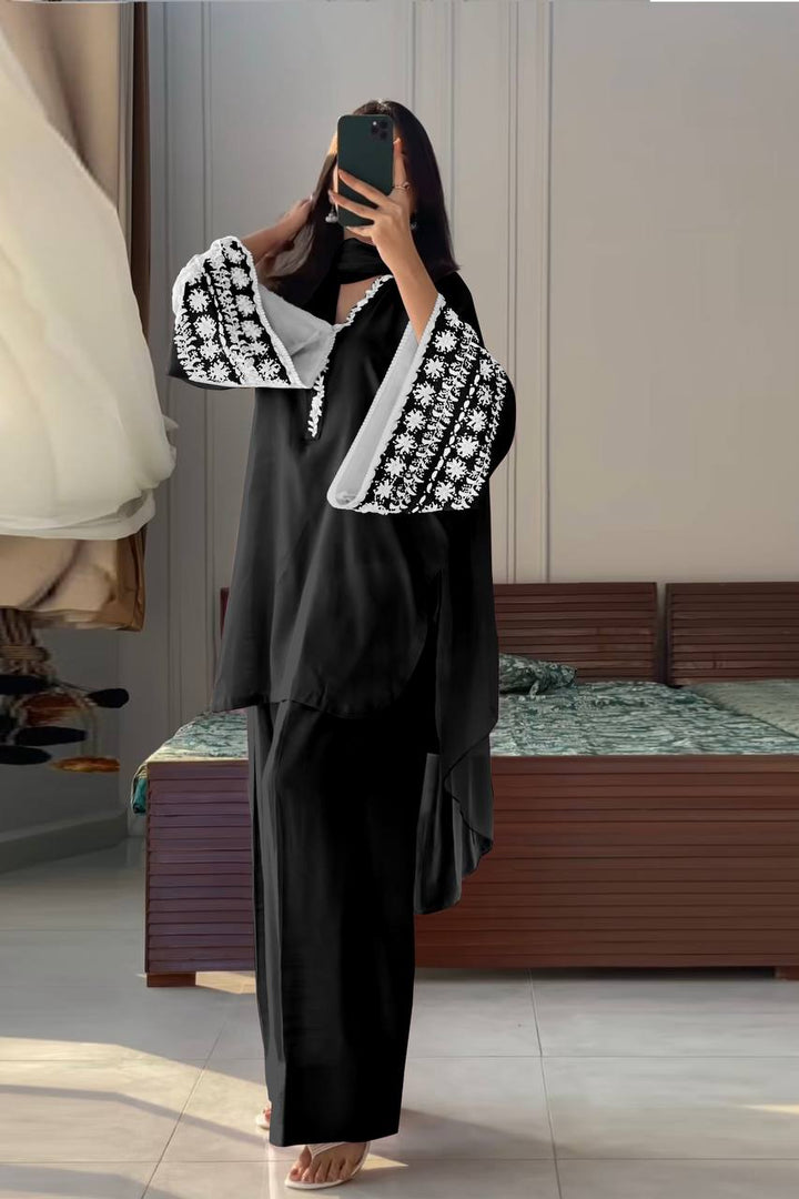 Graceful Charm Natural Satin Embroidered Kurta set