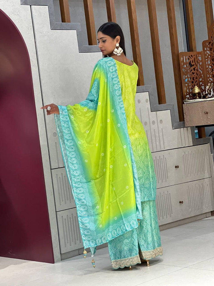 Emerald Elegance Chinon Kurti Set
