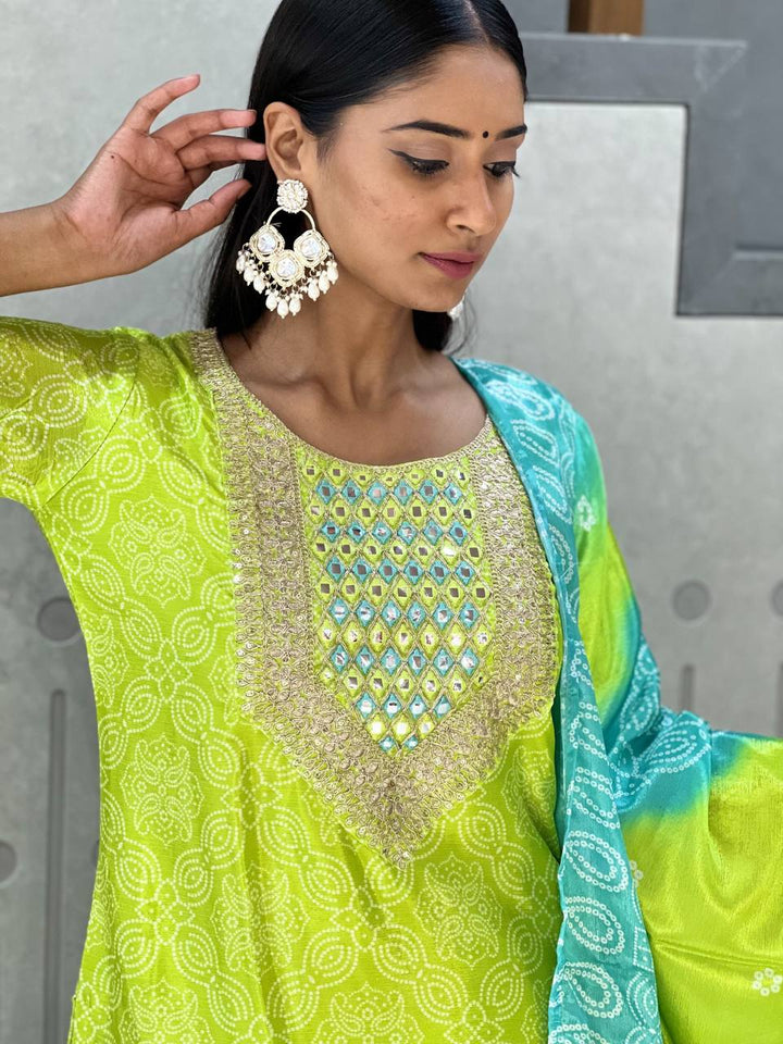 Emerald Elegance Chinon Kurti Set