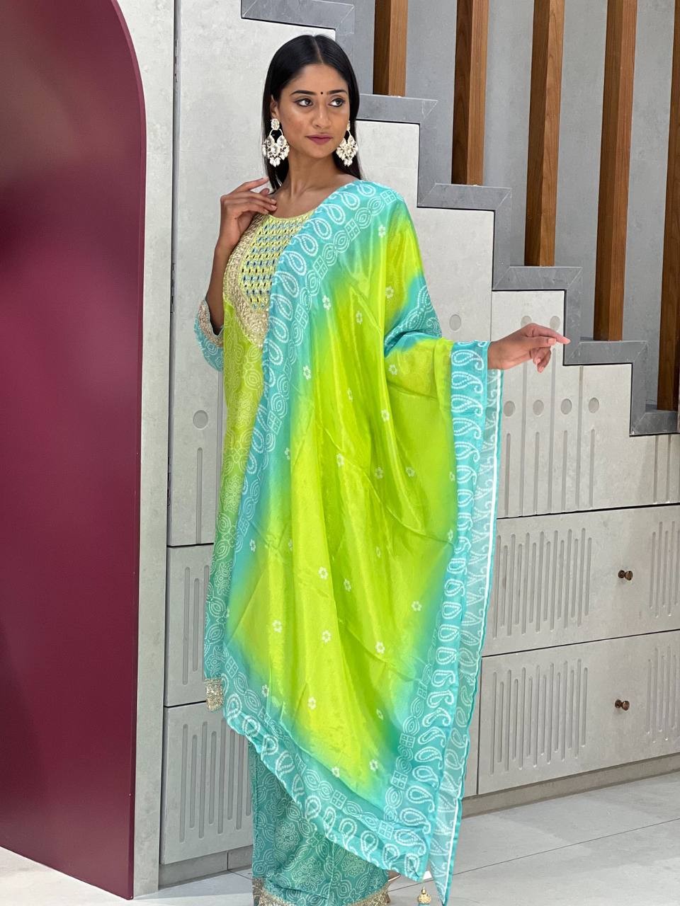 Emerald Elegance Chinon Kurti Set