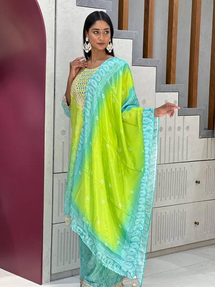 Emerald Elegance Chinon Kurti Set
