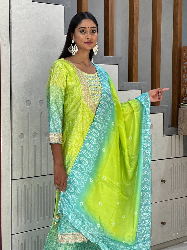 Emerald Elegance Chinon Kurti Set