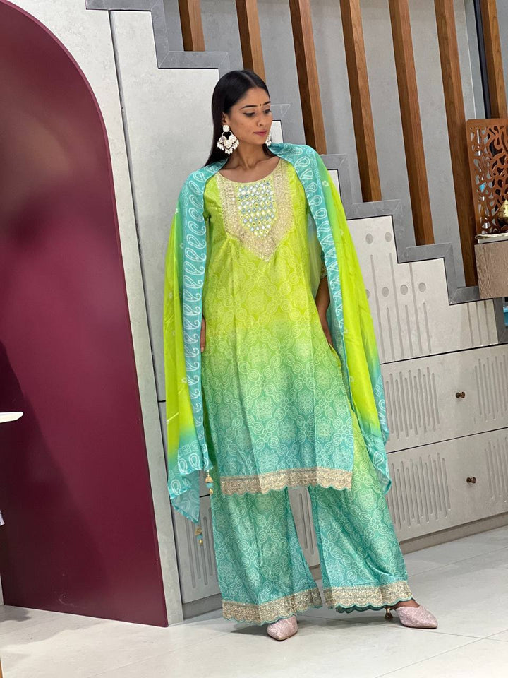 Emerald Elegance Chinon Kurti Set
