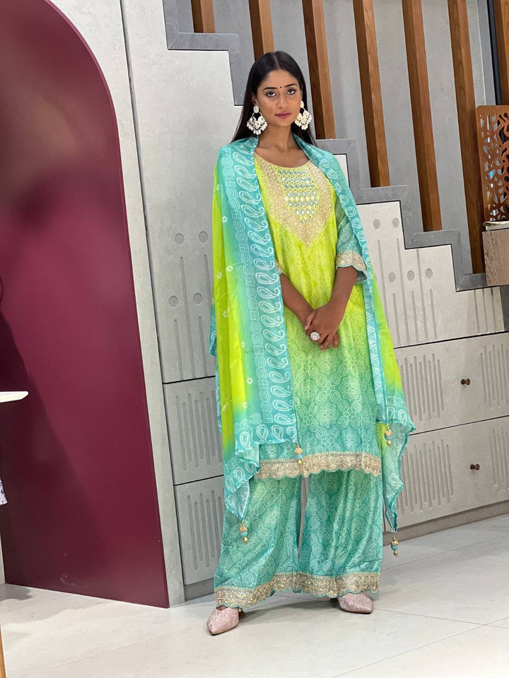 Emerald Elegance Chinon Kurti Set