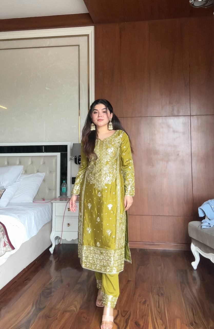 Exclusive Light Green Pant Pair Set By Kurtis By Shivay