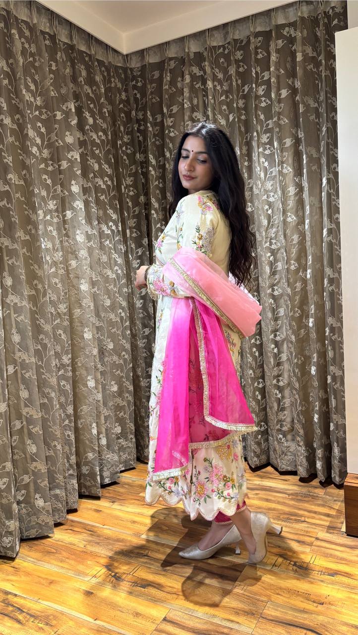 Designer Embroidered Boat Neck Tulip Top Salwaar Set