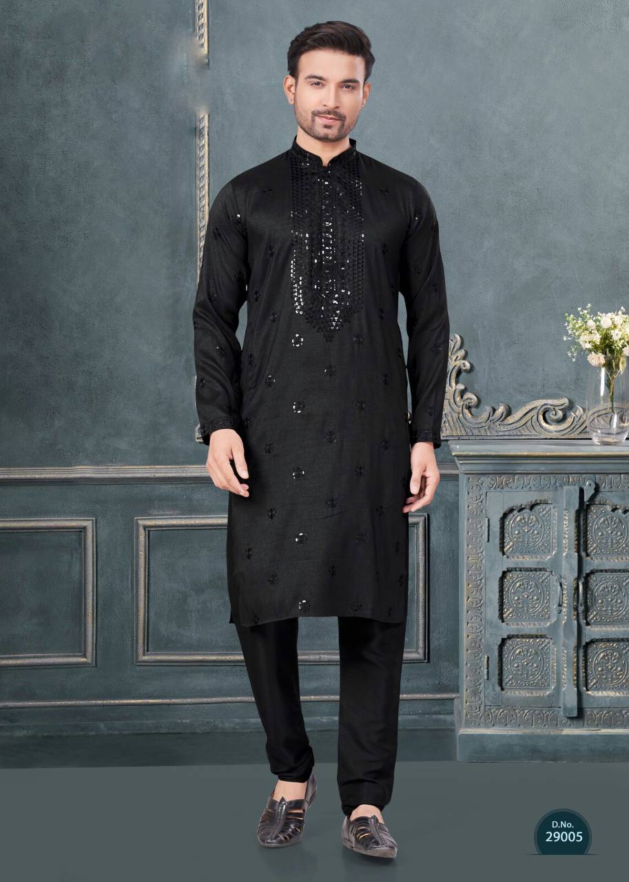 Premium Silk Kurta-Pyjama Set with All Over Embroidery And Sequin Work