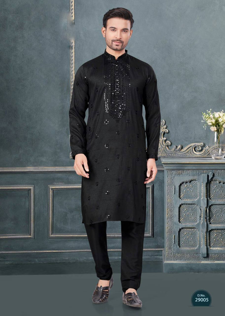 Premium Silk Kurta-Pyjama Set with All Over Embroidery And Sequin Work