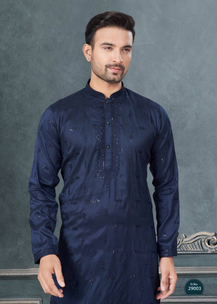 Premium Silk Kurta-Pyjama Set with All Over Embroidery And Sequin Work