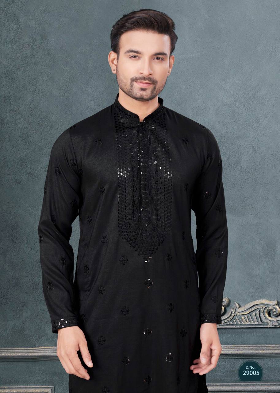 Premium Silk Kurta-Pyjama Set with All Over Embroidery And Sequin Work