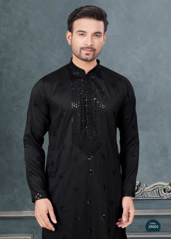 Premium Silk Kurta-Pyjama Set with All Over Embroidery And Sequin Work