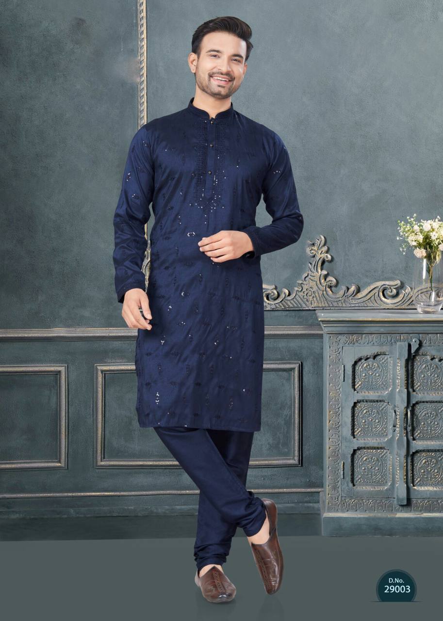 Premium Silk Kurta-Pyjama Set with All Over Embroidery And Sequin Work