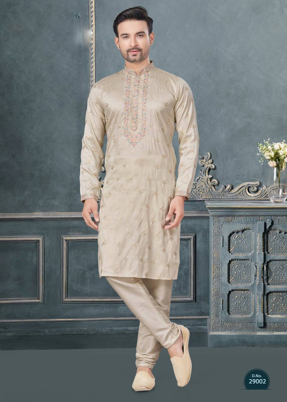 Premium Silk Kurta-Pyjama Set with All Over Embroidery And Sequin Work