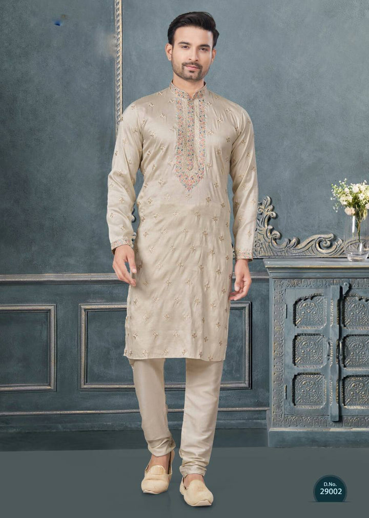 Premium Silk Kurta-Pyjama Set with All Over Embroidery And Sequin Work