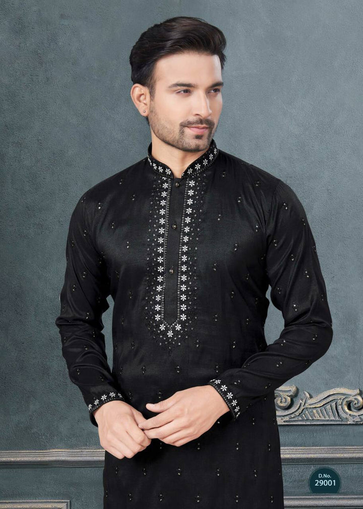 Premium Silk Kurta-Pyjama Set with All Over Embroidery And Sequin Work