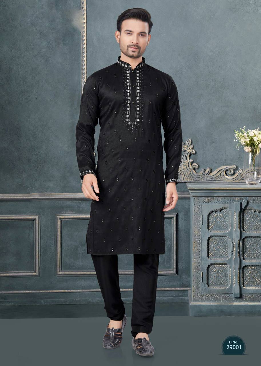 Premium Silk Kurta-Pyjama Set with All Over Embroidery And Sequin Work